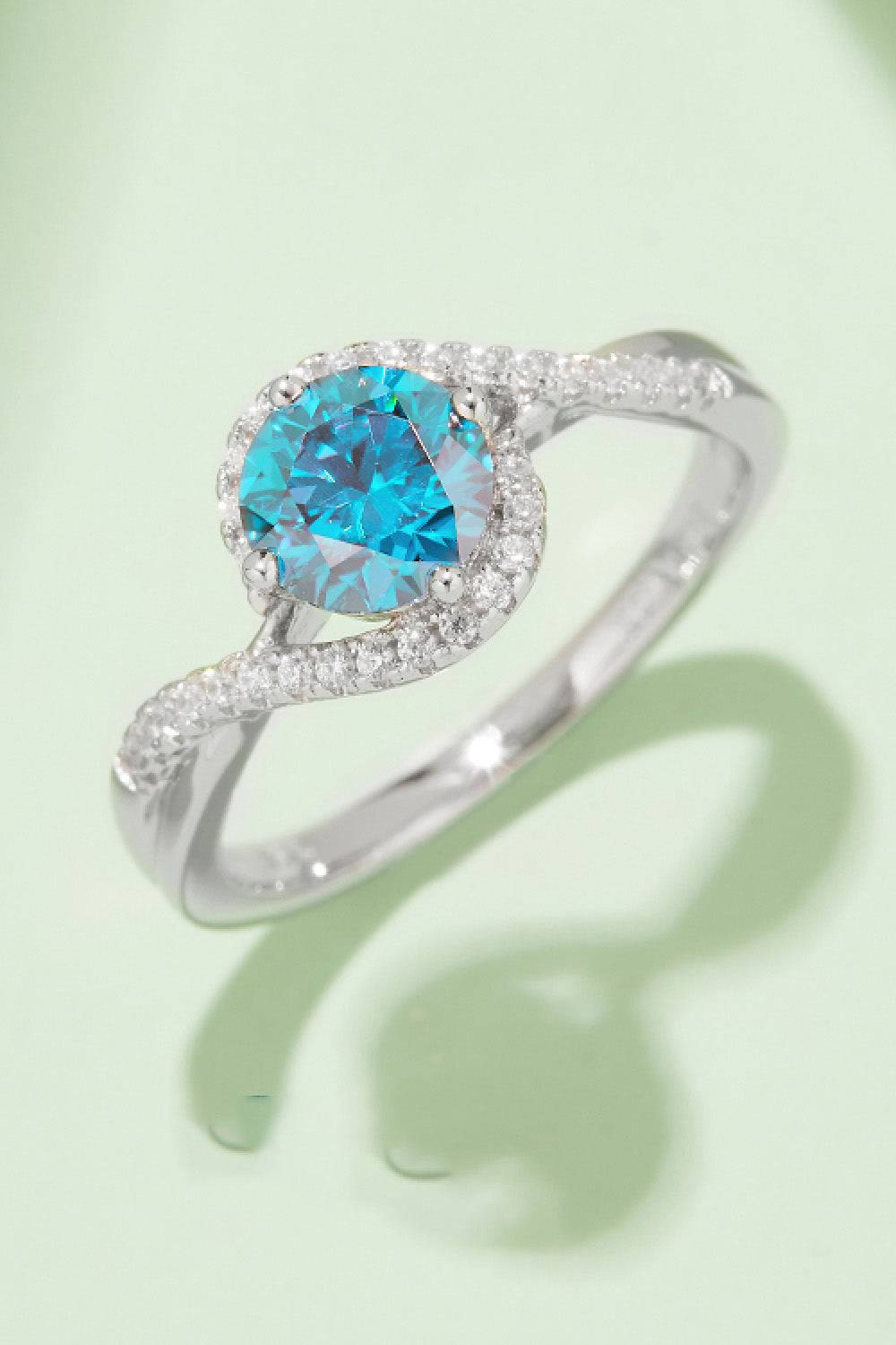 1 Carat Moissanite Contrast Lab-grown Diamond 1pc Ring 925 Sterling Silver - Sky Blue / 8 (8)