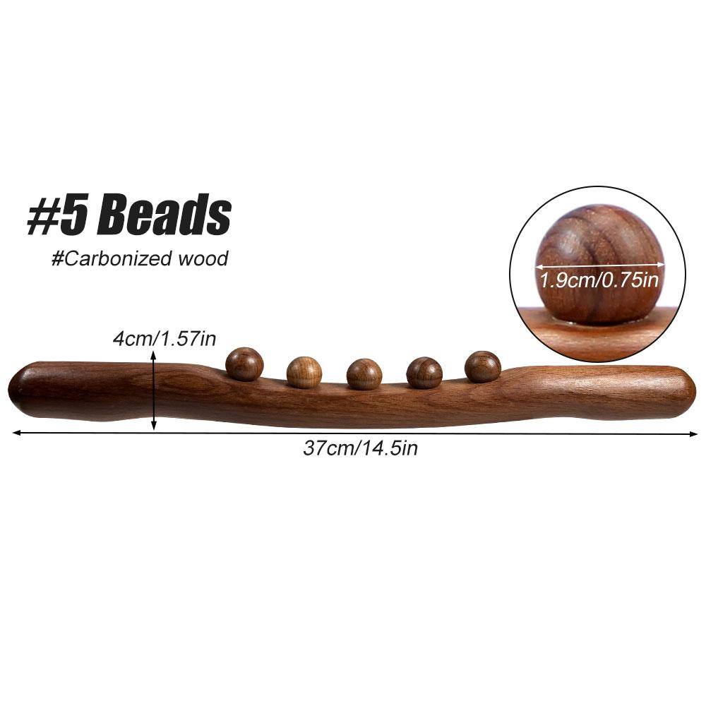 1Pc Wood Gua Sha Stick 5 Beads Massage Roller Lymphatic Drainage Body Shaping Tool