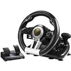 180 graders PC Racing Wheel, Universal USB Car Racing Game Rat med Pedal för Windows PC, PS3, PS4, X-One, Switch, Black