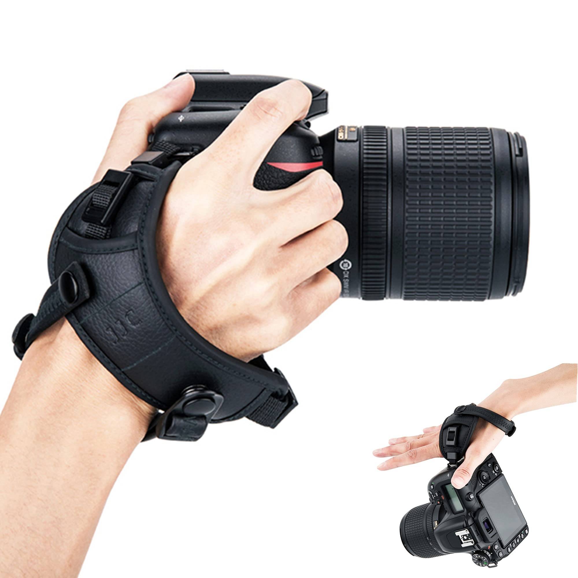 JJC Handledsrem med Bas för Canon Nikon Z50 COOLPIX Sony A7C A7M3 U-formad 6DM2, 5DM4, 9000D, ZR, Z5II, II, Z6III, D850, D810, D750, D610, P1100, R, svart