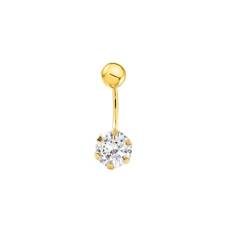 18 karat gult guld med zirkon 6 mm navelpiercing, Gult guld, sterlingsilver, zirkon