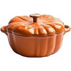 Pumpkin Pot, Pumpkin Dutch Oven Pot, 1.5L Non Stick Enamel Pumpkin Dutch Oven, Pumpkin Dutch Oven Pot with Lid and Handle, Pumpkin Pot for Stew, for Halloween,Orange,1.5L