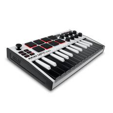 Akai Professional Akai Pro MIDI Keyboard 25 Key USB Velocity Compatible 8 Pad Music Production Software MPK mini mk3 White