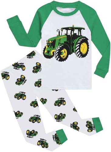 CM-Kid Schlafanzug Jungen Pyjamas Set Raglan Lang Kinder Baumwolle Warm Winter Nachtwäsche 3 4 Jahre Traktor Grün Gr.104