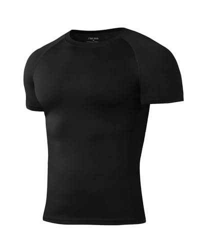 Niksa 1 Pack Kompressionsshirt Herren, Funktionsshirt Atmungsaktiv Sportshirt Herren Kurzarm Schnelltrocknendes Lauf Shirts Gym Shirt, Schwarz, S