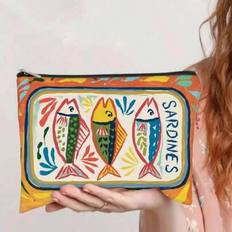 Unisex sminkväska i canvas för vuxna, hypoallergen kosmetisk väska, sminkväska med sardintryck med dragkedja, dubbelsidigt polyestertryck med foder, h - Multifärgad (A,B,C,D)