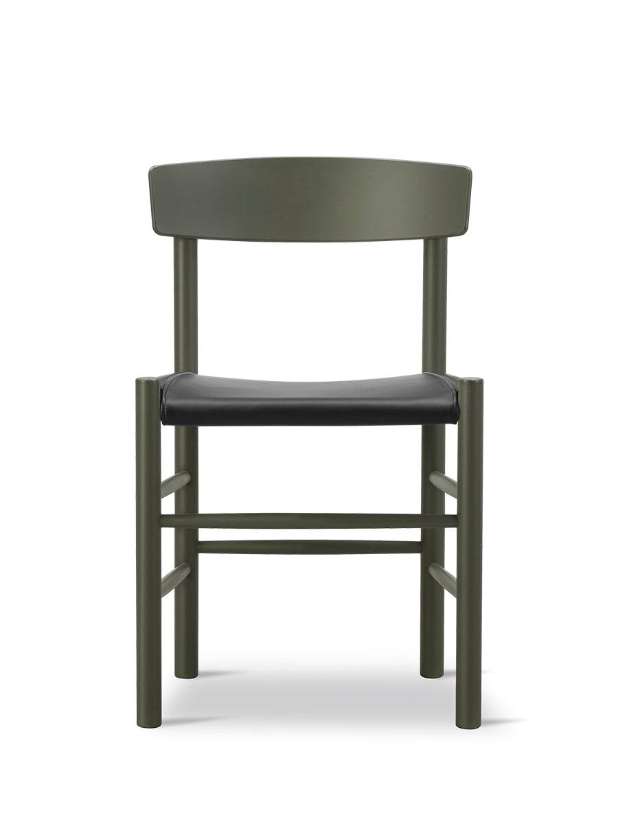 J39 Folkestolen Sædepolstret, Sort Læder af Børge Mogensen Khaki Green bøg - Jacobsen Plus