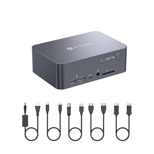 AV Access KVM-switch dubbel skärm för bärbar dator och stationär dator, Type-C 60 W laddning för bärbar dator, Ethernet, EDID, med HDMI & Displayport, USB-C MST Dual 4K@60 Hz, 1080P@240 Hz, 2K@144 Hz
