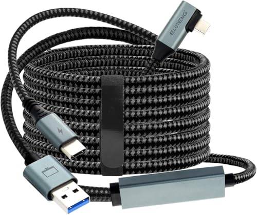 ELUTENG Link Cable 5 m/16 fot Kompatibel med Meta/Oculus Quest 3/Quest 2/Quest Pro/Pico 4/PC Steam VR, Laddning under spelning, Högdataöverföring, USB 3.0 till USB C-kabel