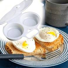 1 st vit äggkokare, mikrovågsugn äggkokare, 2 håligheter nonstick-beläggningsmaskin för pocherade ägg med lock, äggkokare mikrovågsugn äggkokare, dubb - Multifärgad (Vit)