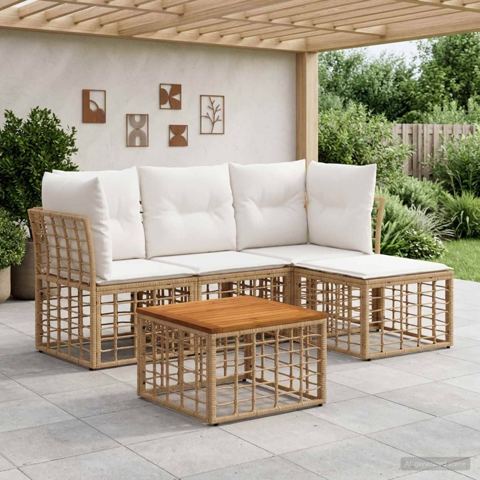 Udendørs sofagruppe 5 stk. Naturlig og Creme Hvid Polyester