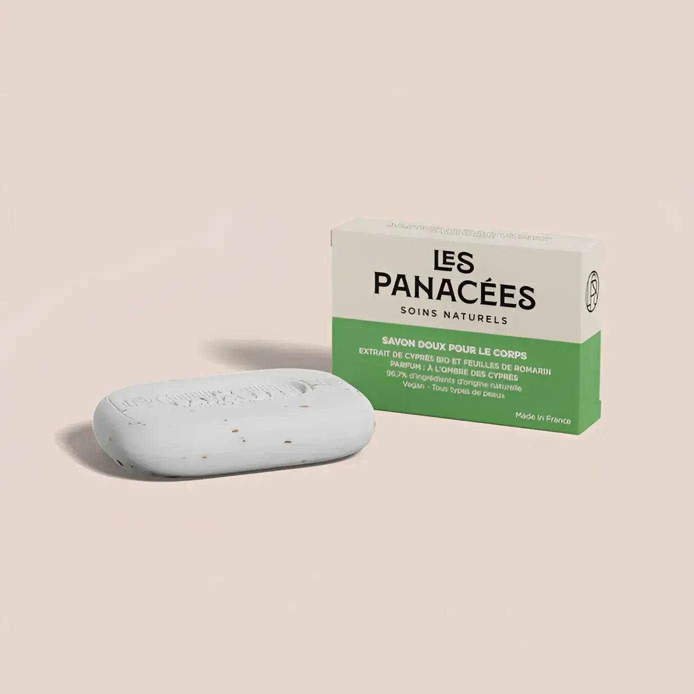 Solid soap in the shade of cypress trees