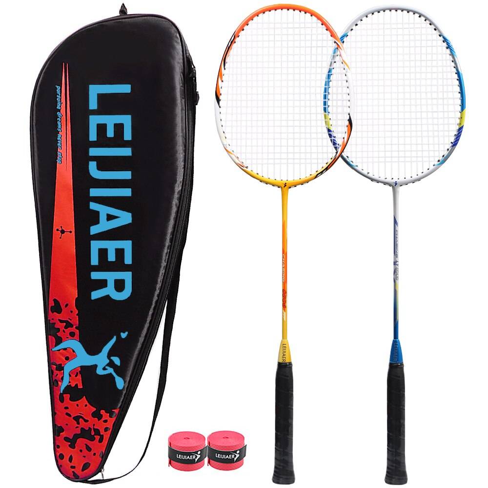 2 st integrerad badmintonracket kolkomposit badmintonracket högkvalitativ badmintonracket med väska inomhus - Gul och blå