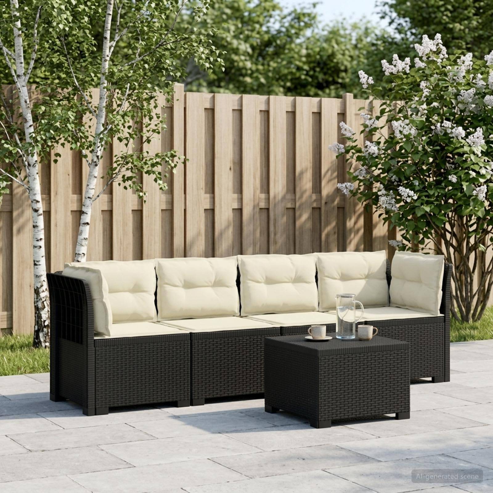 vidaXL 4-personers have-sofa med puder i rattan-look PP Antracit