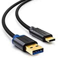 deleyCON 3,0m USB C-Kabel USB 3.0 Laddningskabel Datakabel 5 Gbit/s USB-A till USB-C för iPhone 16 15 Pro Max Samsung Galaxy S25 S24 S23 Pixel iPad Pro MacBook Air Tablets Switch PS5 Notebook PC