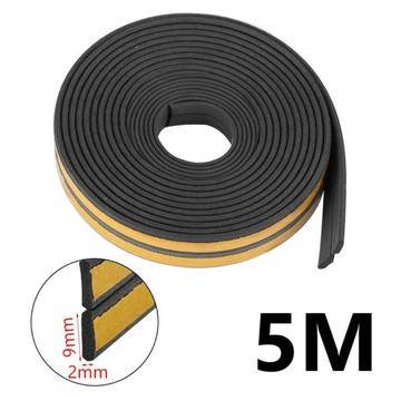 Självhäftande EPDM-tätningslist för dörrar och fönster - 5m, 9x2mm - Svart
