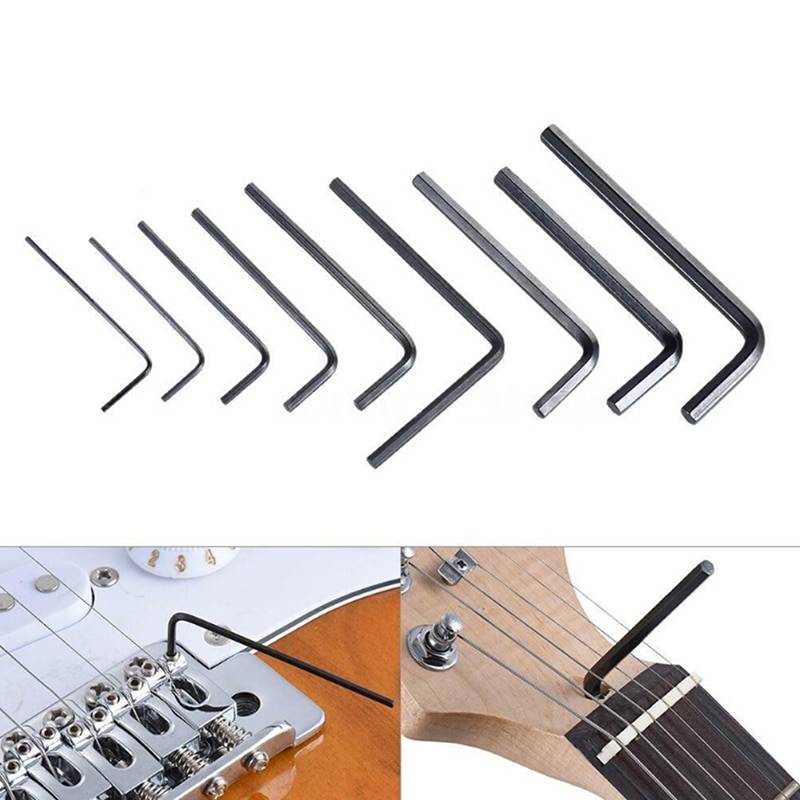 9 st/set justering basgitarrnyckelsats reparationsverktyg gitarr bas hals brygga skruv fackstav