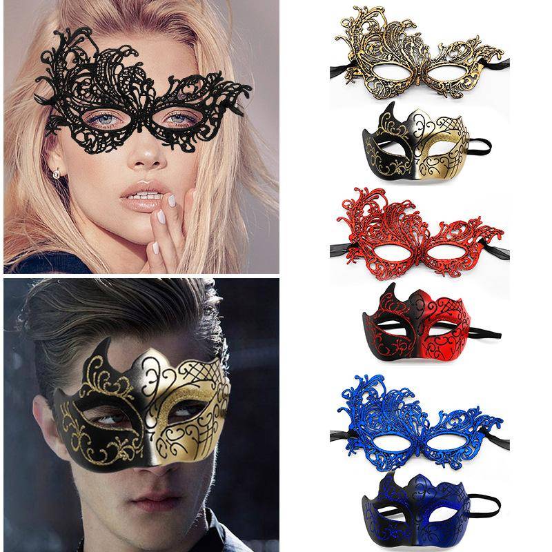 2 st Eleganta Svarta Spets Maskeradsmasker Set För Par Perfekt För Venetiansk Fest Mardi Gras Och Halloween Firande cm gray