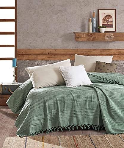 Bohoria® Premiumöverkast 220 x 240 cm | 100 % bomull | Oeko-Tex® | sängöverkast, vändbar filt, soffilt i våffelutseende | extra stort (The Urban Loft) (smaragdgrön)