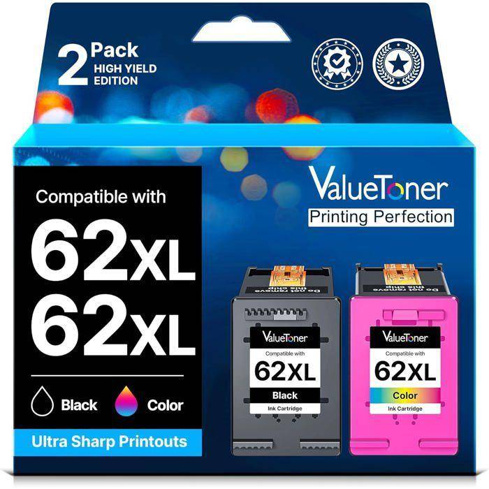 62XL Cartouches d'encre Remplacement pour HP 62 pour HP Envy 5540 5640 5642 5644 5646 7640 5660 7644 pour OfficeJet 250 200 5740