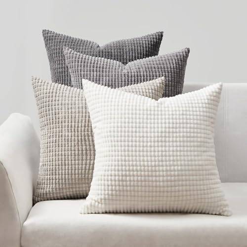 Topfinel Kissenbezug 40x40 Grau 4er Set Cord körnig Farbverlauf Kissenbezüge Kissenhülle Dekokissenbezug Sofakissen Couchkissen für Sofa Schlafzimmer Wohnzimmer Balkon Kinder flauschig