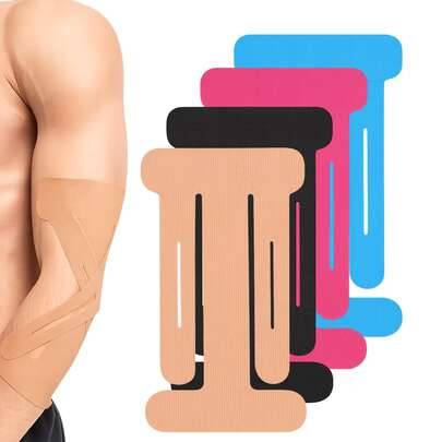 Färdigklippt kinesiologytejp för armbågsstöd, vattentät och svettavvisande sporttejp, latexfri elastisk sporttejp för träning, workout, fitness och da - Multifärgad (4 svarta,4 blå,4 hudtonade produkter,4 bitar fuchsia)