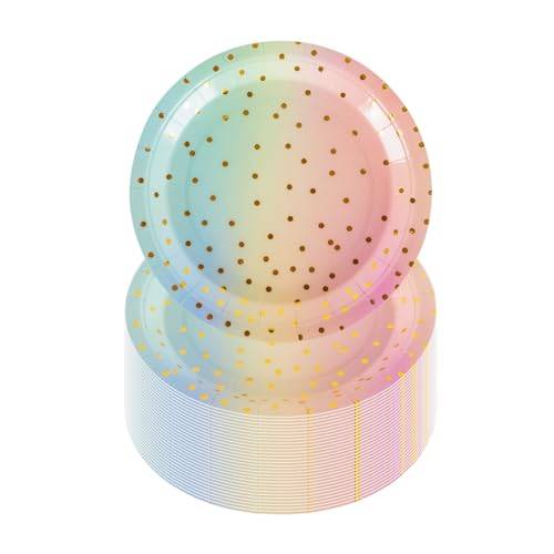 CEILIWEN 50-pack 18 cm (7 tum) papperstallrikar – rosa och guldprickig design för födelsedag, baby shower, jul, regnbågstema fest och alla evenemang