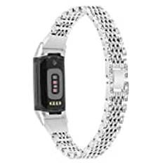 DONEDYNAMIC Band kompatibla med Fitbit Charge 5 band för kvinnor män, rostfritt slinga justerbar magnetiskt armband rem ersättning för Fitbit Charge 5 avancerad fitness och hälsa tracker (silver)