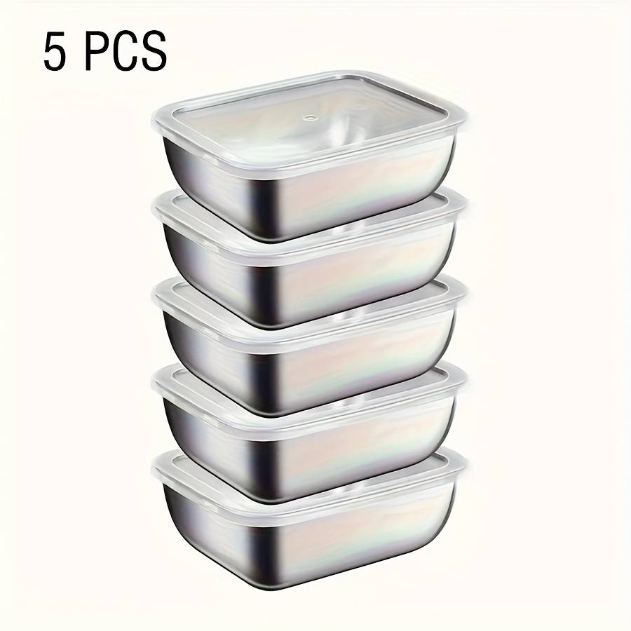 TEMU 5 Stainless Steel Food Storage Containers With Airtight Lids, Suitable For Picnics, Meal Prep, Refrigerator Organization, Kitchen Essentials, No Electricity Required, Safe For Food Contact