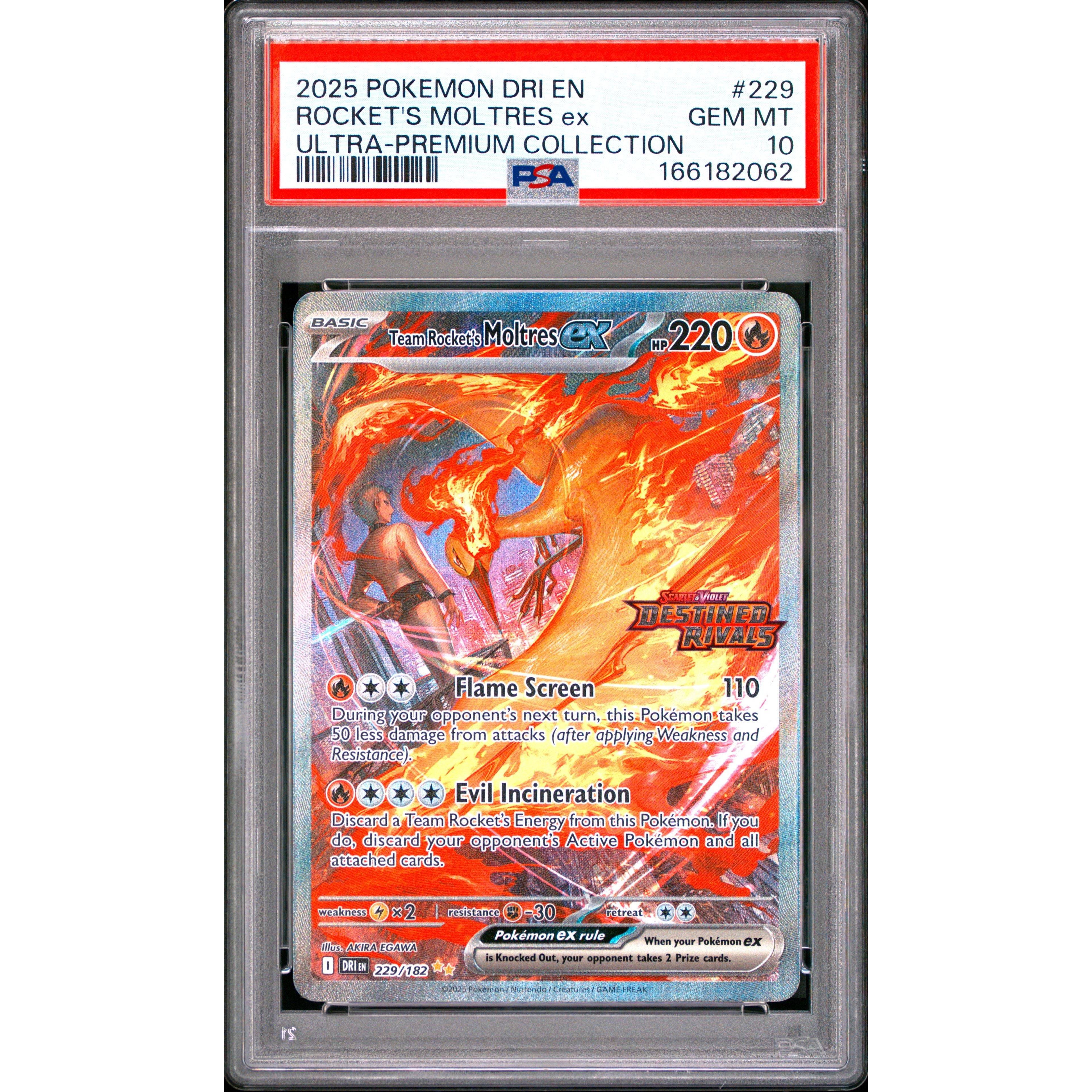 Pokémon TCG: Rocket's Moltres Ex #229 PSA 10 - Destined Rivals - Alm. moms