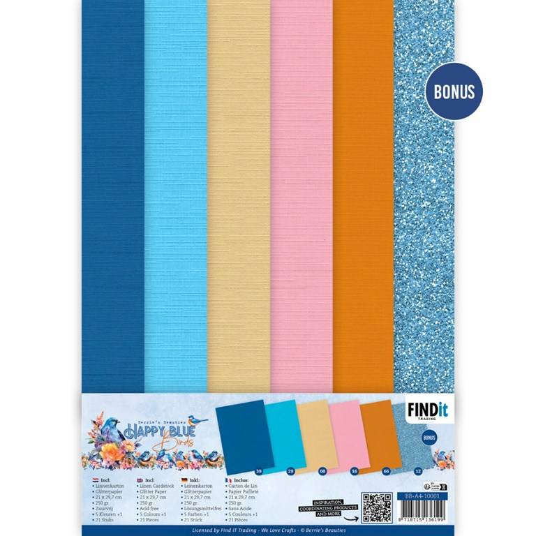 Cardstock - Mixade färger - A4 - Happy Blue Birds