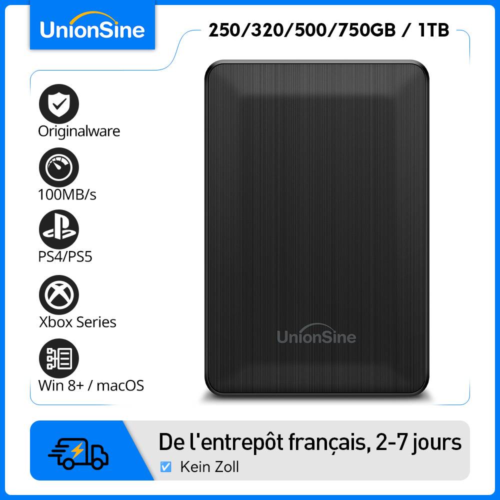 UnionSine External Hard Drive 250GB-2TB Portable HDD USB 3.0-Compatible with PS4, PS5, Xbox, PC, Laptop, Mac-Suitable for TV Recording, Game Storage Expansion, Data Backup-Your Cost-Effective Storage