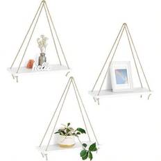 Väggmonterade hyllor, förvaringsställ i trä, blomkrukor i rustik stil, flytande hyllor för väggmonterad displayhylla, förvaringsställ för hemmet, vägg - Multifärgad (Vit,Träfärg,Spårfria spikar (2 st))