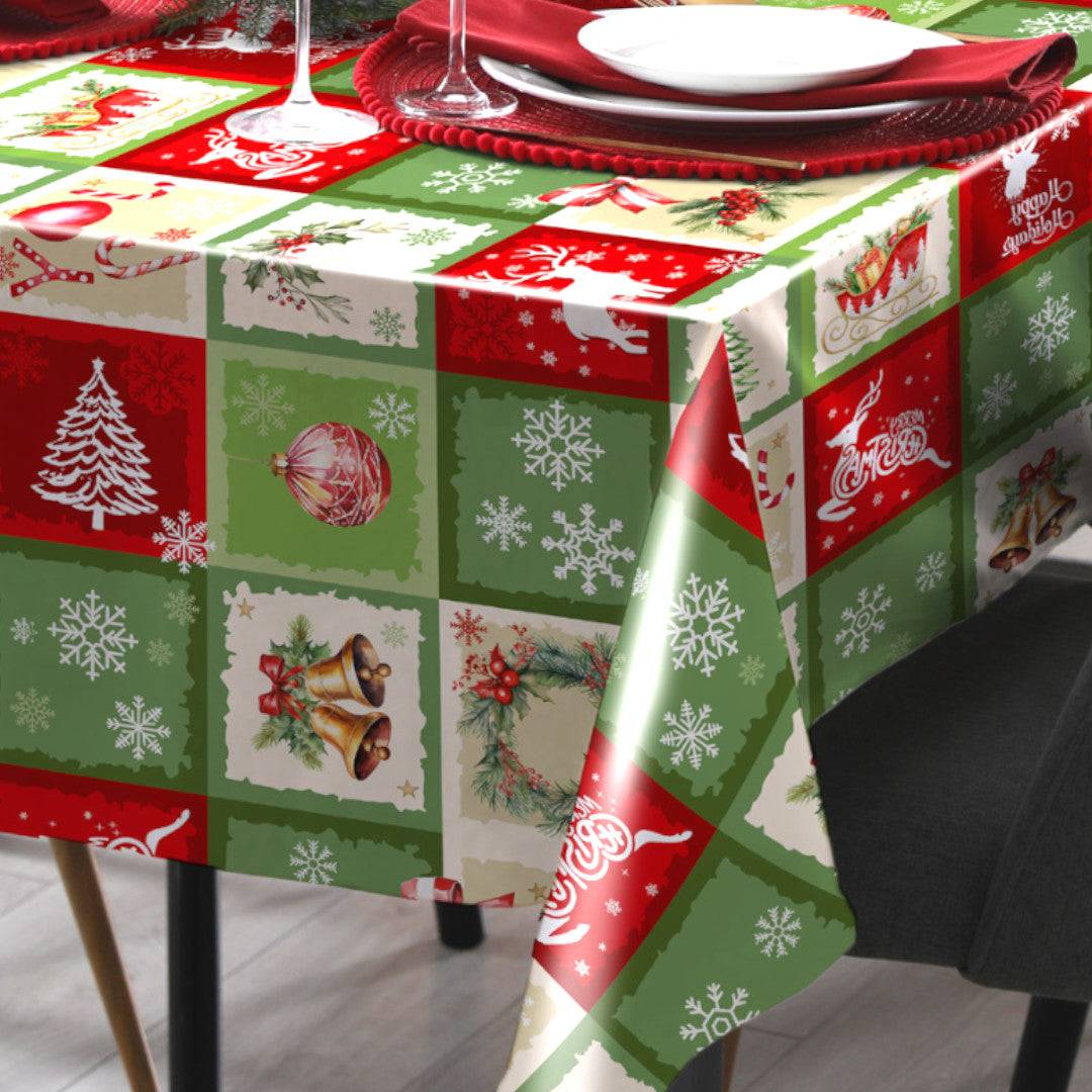 Julevoksdug – Rød & Grøn Patchwork med Klassiske Motiver