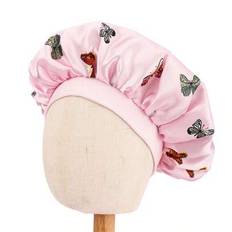 1 st Elastisk bredbrättad sovmössa i satäng med fjärilstryck, för skönhet Hårvård, huva, duschmössa, hårprodukter och tillbehör för frisörsalongen Skö - Multifärgad (rosa,Vit,svart,röd,Purpur)