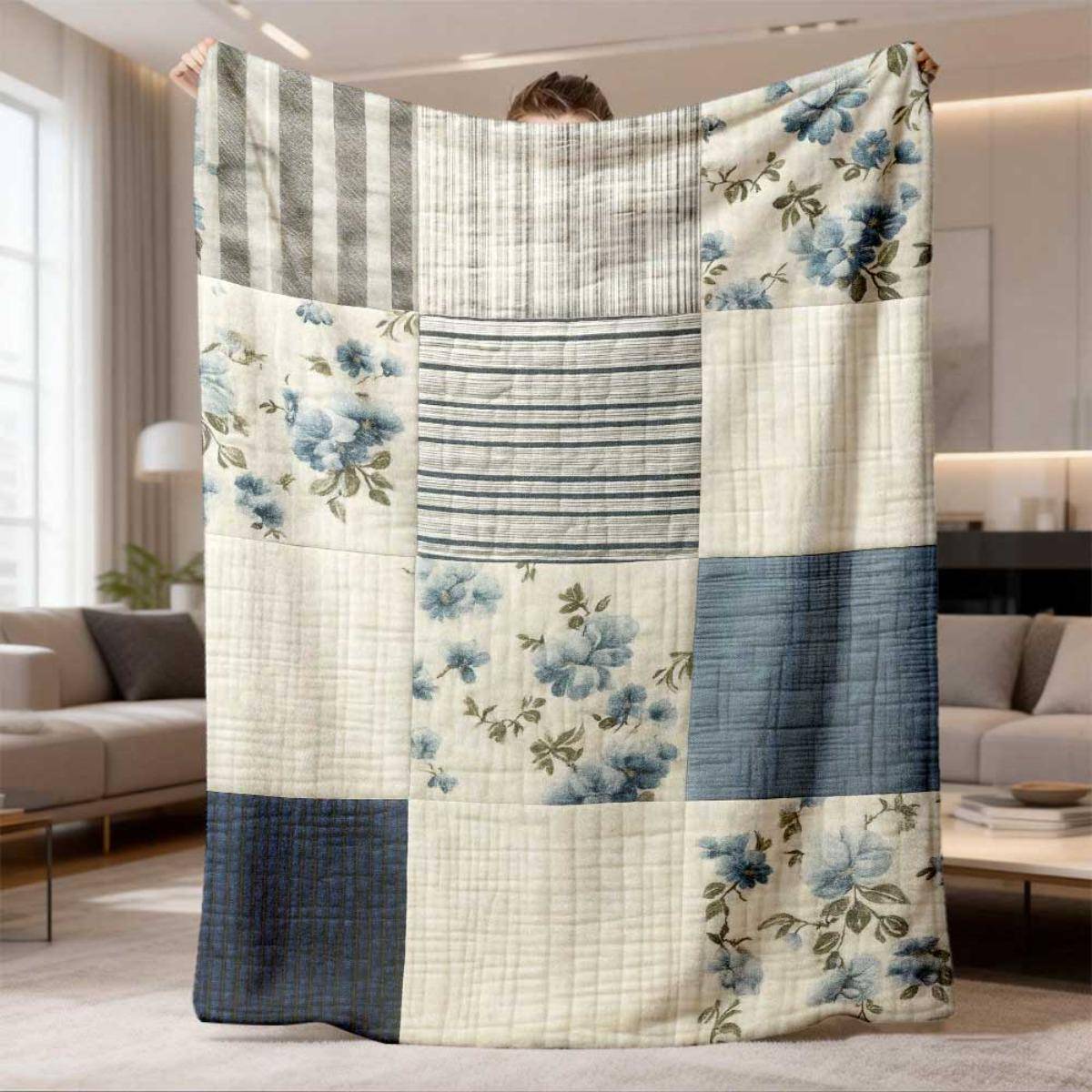 2026 Senaste Flanellduk 1 st Vintage Blommig Patchwork Flanellduk Mjuk Beröring, Slitstark Polyester, Blandade Färger, Värme för Alla Årstider, Maskin