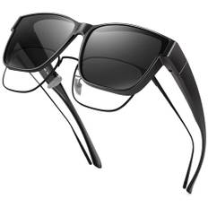 URUMQI Polarisierte Sonnenbrille Herren Damen UV400 Schutz übergroße Quadratische Sonnenbrille für Brillenträger Fit over Brille Fahren Angeln Schwarzer Rahmen