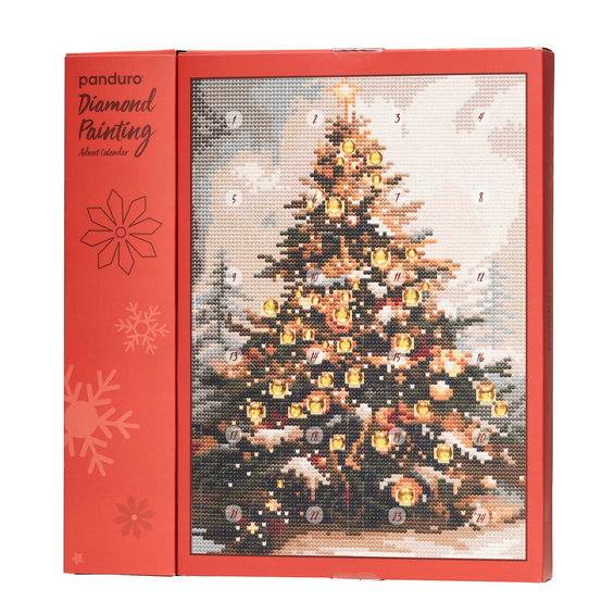 Adventskalender Diamond Painting, pärla en 30×40 cm stor och gnistrande julgran!