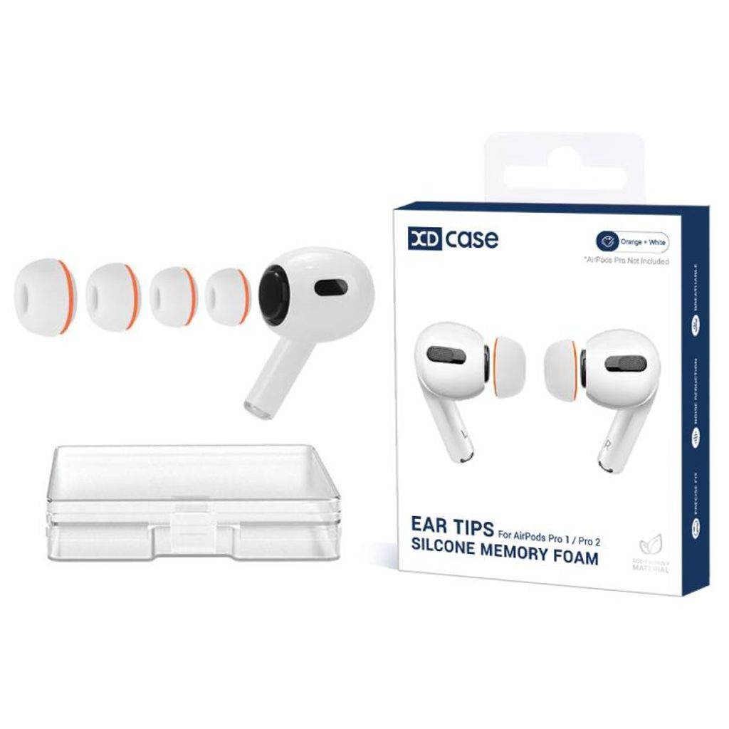 XDcase silikone ørepropper til AirPods Pro 1/2, 4 par XS/S/M/L – Hvid/Orange