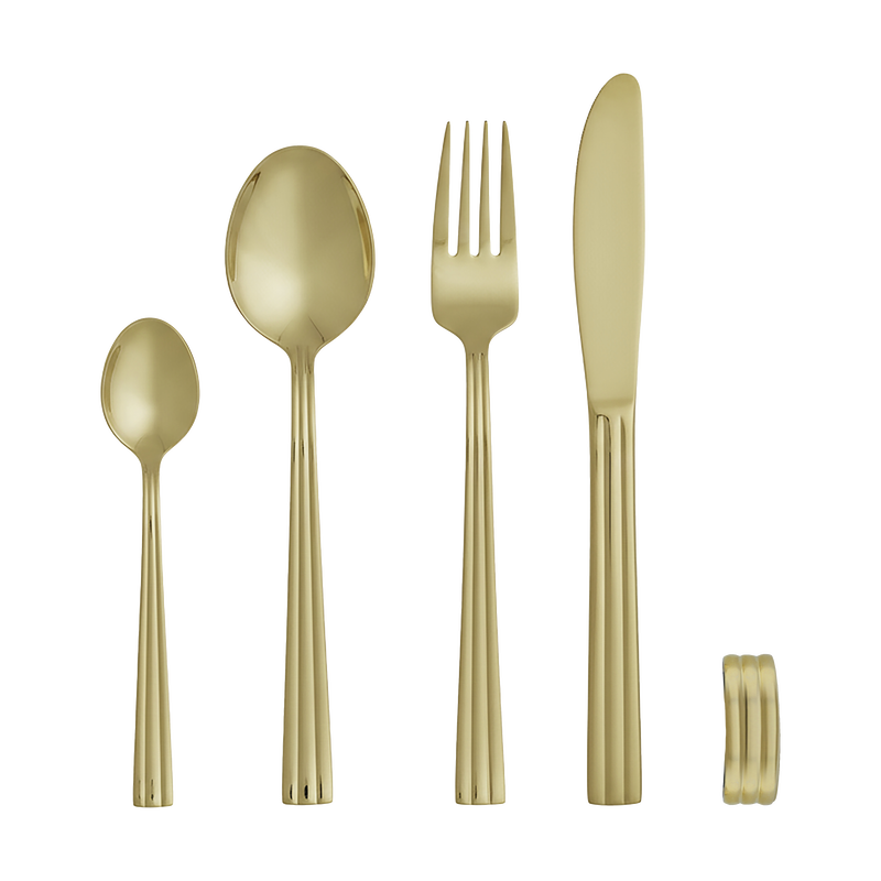 Gense Thebe Bestickset 20 delar - Blank guldplätering - Recycled rostfritt stål 18/10