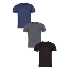 Mens 3 Pack BOSS Plain Cotton Stretch Round Neck T-Shirts Navy / Charcoal / Black S - Assorted