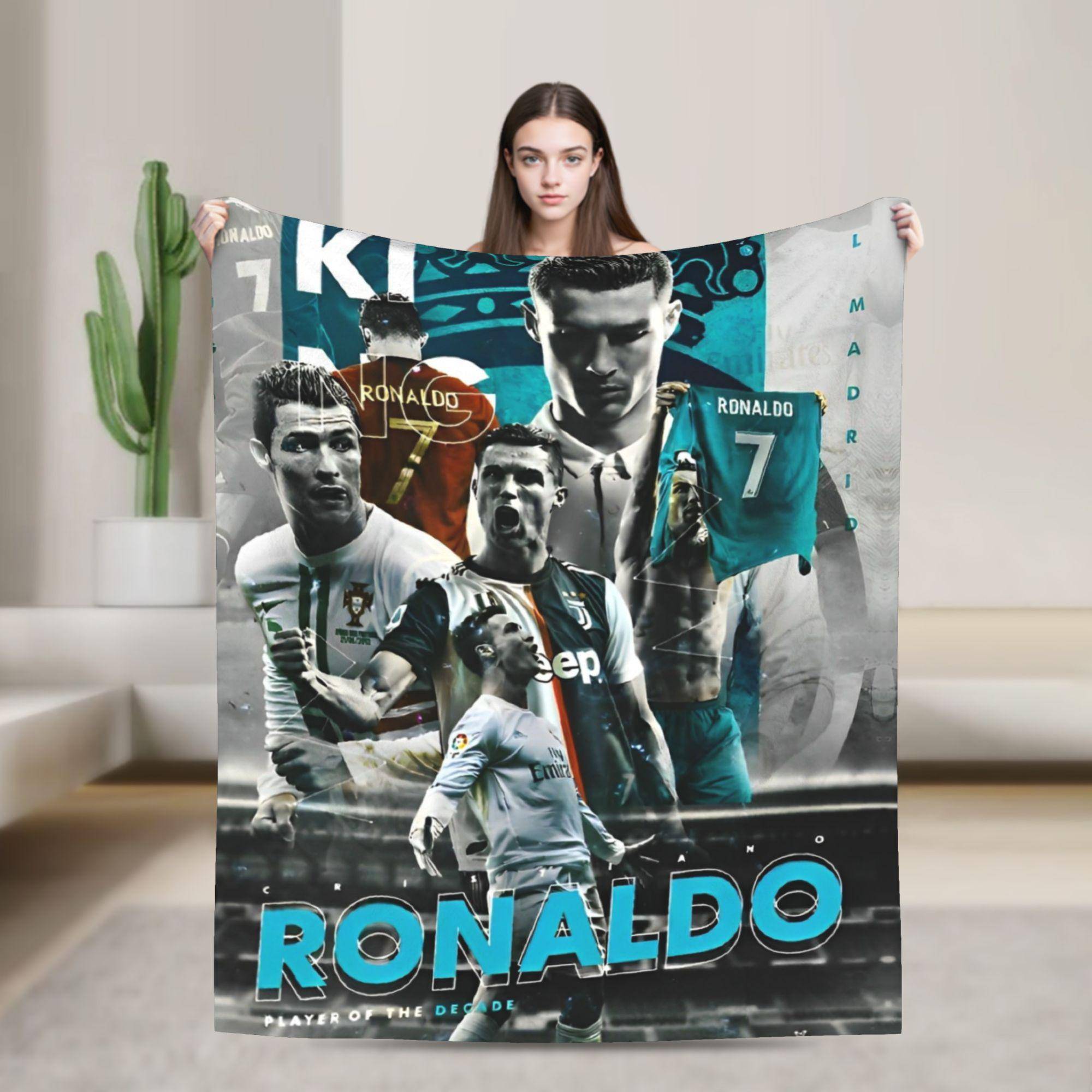 CR7 Filt Fleece Vår Höst Andningsbar Varm Pläd för Säng Resa Överkast