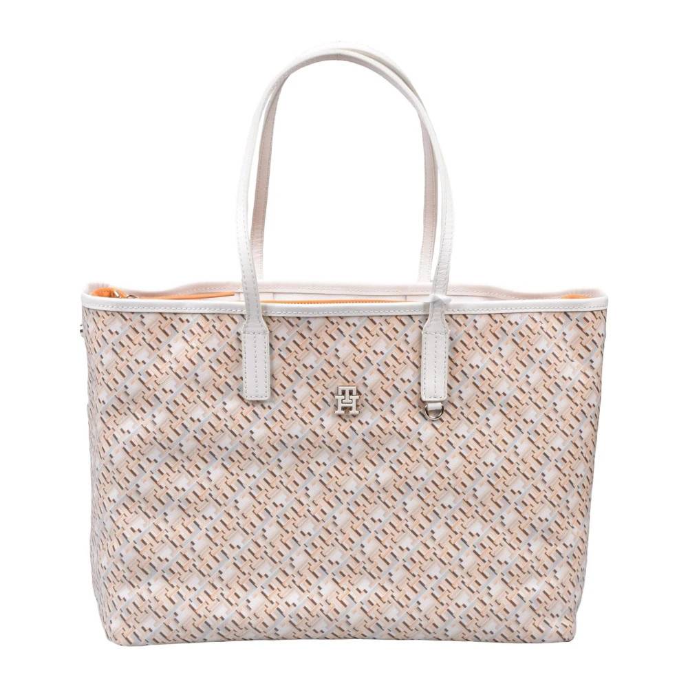 Tommy Hilfiger Bomuldstote taske med lynlåslukning - Tasker - Dame - Beige - ONE SIZE - Bomuld