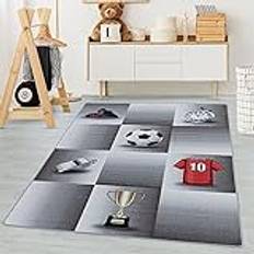 Barnmattor, Grå färg, fotboll design, 105276, Rektangulär Matta, Matta barnrum babyrum, 160 x 230 cm