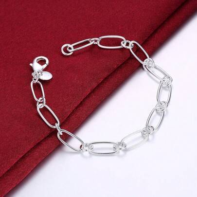 925 Sterling Silver Pläterad Enkel Kedja Armband För Kvinna Man Bröllopsfest Modesmycken (En-Storlek)