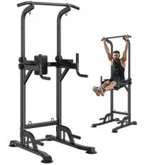 VEVOR Power Tower Dip Station, 10-niveaus højdejusterbar Pull Up Bar Stand, multifunktions hjemmegymnastik styrketræning Fitness træningsudstyr med 7-niveau justerbart ryglæn, PU albuebeskyttere, 440 LBS