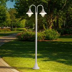Lindby Madea utomhuslampa, vit, 2 lampor, 213 cm, E27, IP44