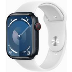 Apple Watch Series 9 Aluminium 45 mm (2023) | GPS + Cellular | Midnat | Sportsrem hvid M/L