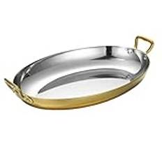 Oval Spanish Paella Pan Med Dubbla Handtag, Rose Gold 25.5/30.2/35/40cm 304 Rostfritt Stål Seafood Paella Pan Cookware, Restaurant Eller Camping Prexet For Homes(Size:XL,Color:c)