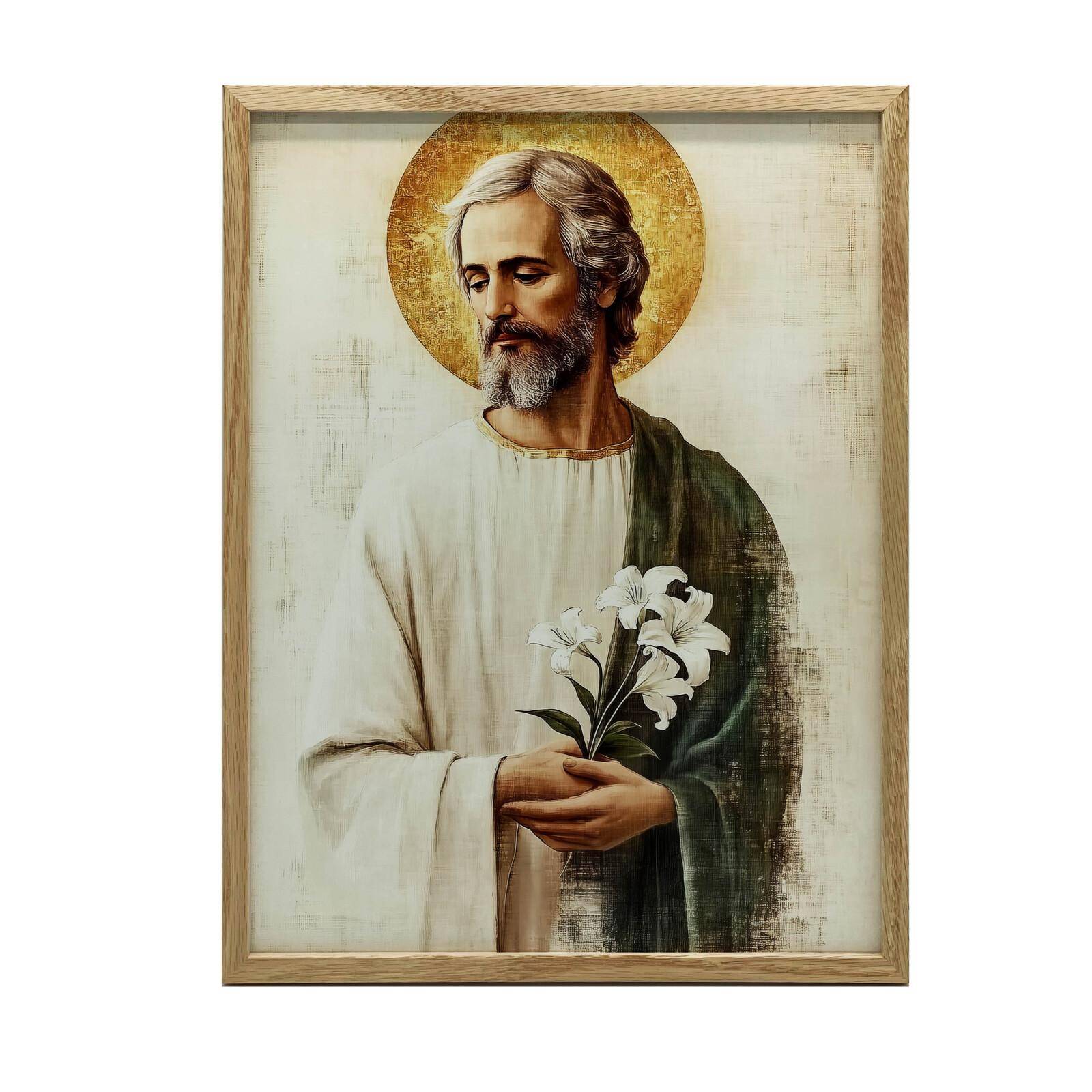 Saint Joseph With A Bouquet Of Lilies Saint Joseph With A Bouquet Of Lilies, 40X50 Cm, Black Aluminum Frame, 230 Gsm Matte Paper 54